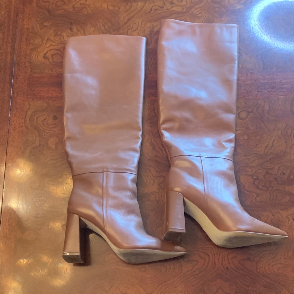 Stylish Marc Fisher Tall Chestnut Brown Leather Heeled Boots